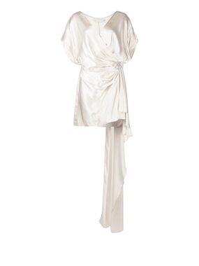 Silk Ivory Draped Mini Dress with Side Cascade Michelle Mason